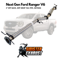 3" DPF Back Sinister Exhaust Suit V6 Next Gen Ford Ranger Stainless Steel, Diff Drop, Hotdog (SE_FD255-HOD-SS)