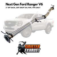 3" DPF Back Sinister Exhaust Suit V6 Next Gen Ford Ranger Stainless Steel, Diff Drop, Pipe Only (SE_FD255-POD-SS)